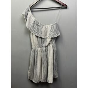 American Eagle Striped Blue and‎ White One Shoulder Dress Womens medium Ruffled